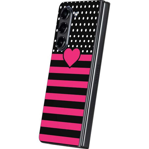 Polka Dots and Stripes Heart in Pink Galaxy Z Fold5 5G Skin